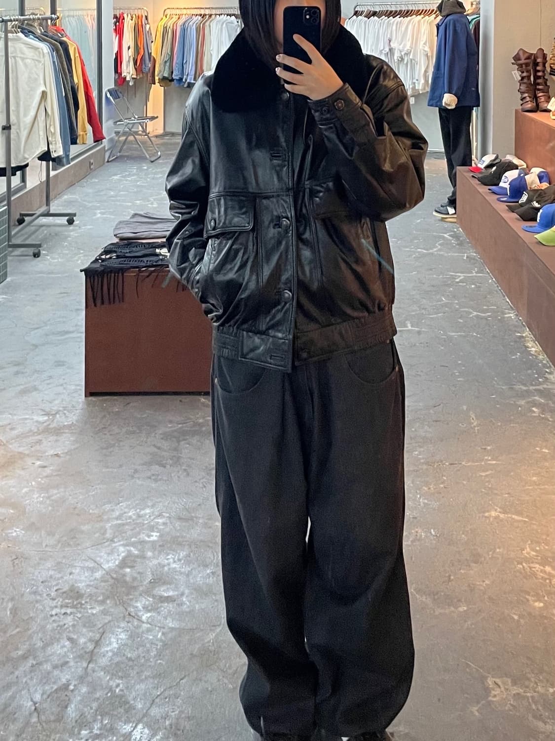 빈티지 블랙 레더자켓 (퍼 탈부착가능) H1199 상품이미지1