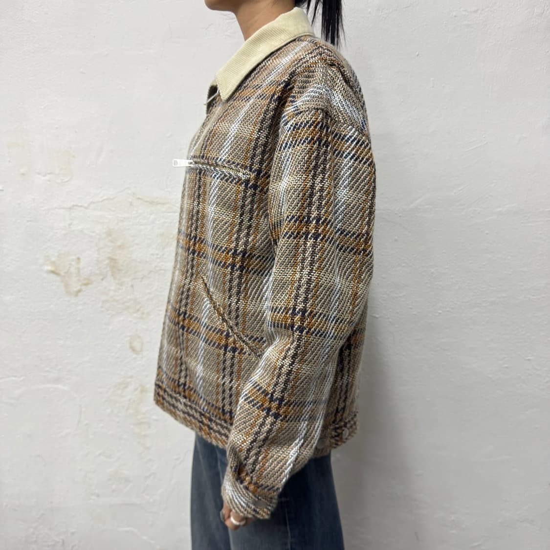 몽키타임 21AW 믹스 체크 패턴 폴리에스터 혼방 고블린 집업 워크 자켓 상품이미지2