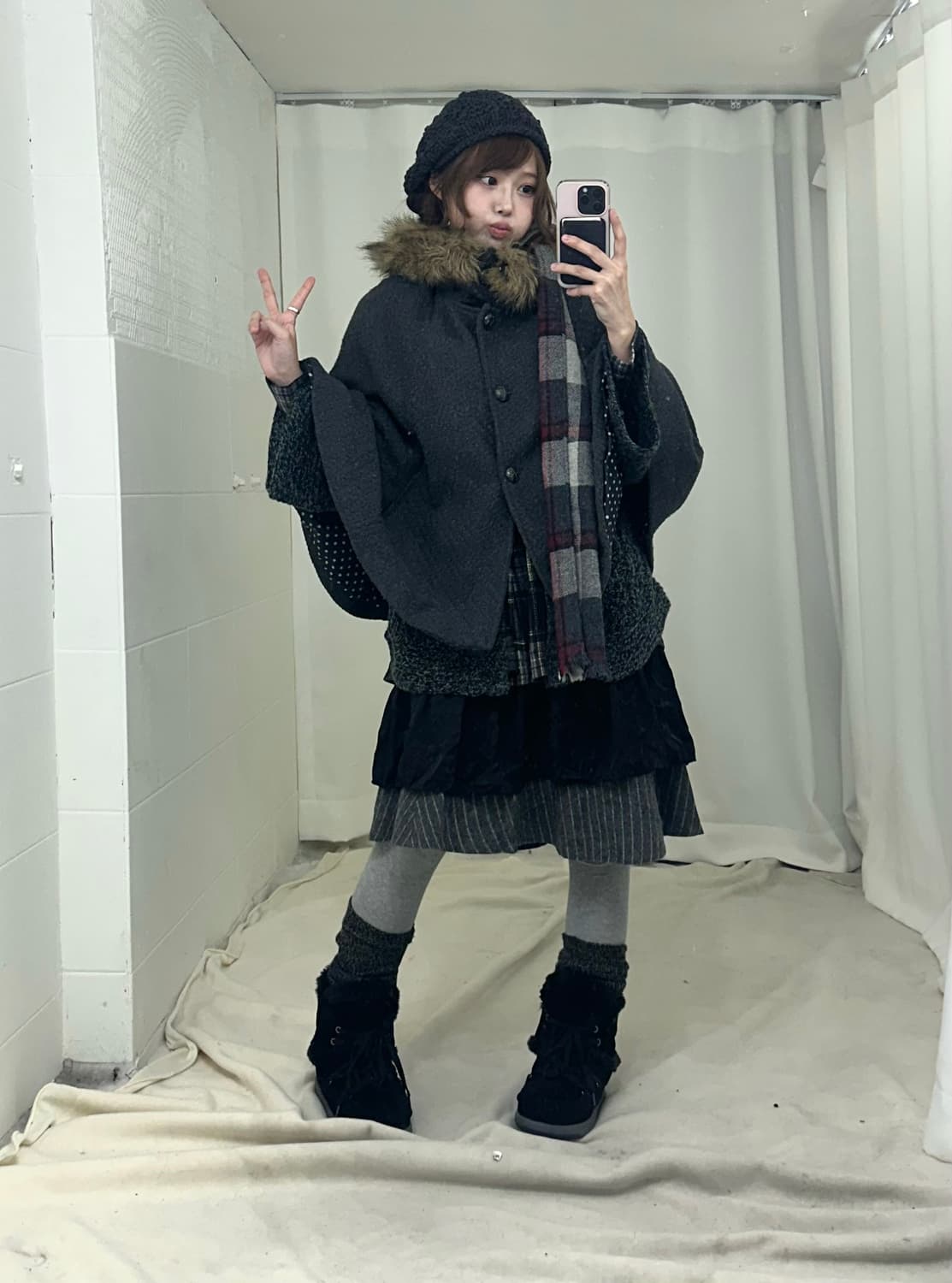 사와코 케이프 코트 무채색 니혼진 코디세트 상품이미지2