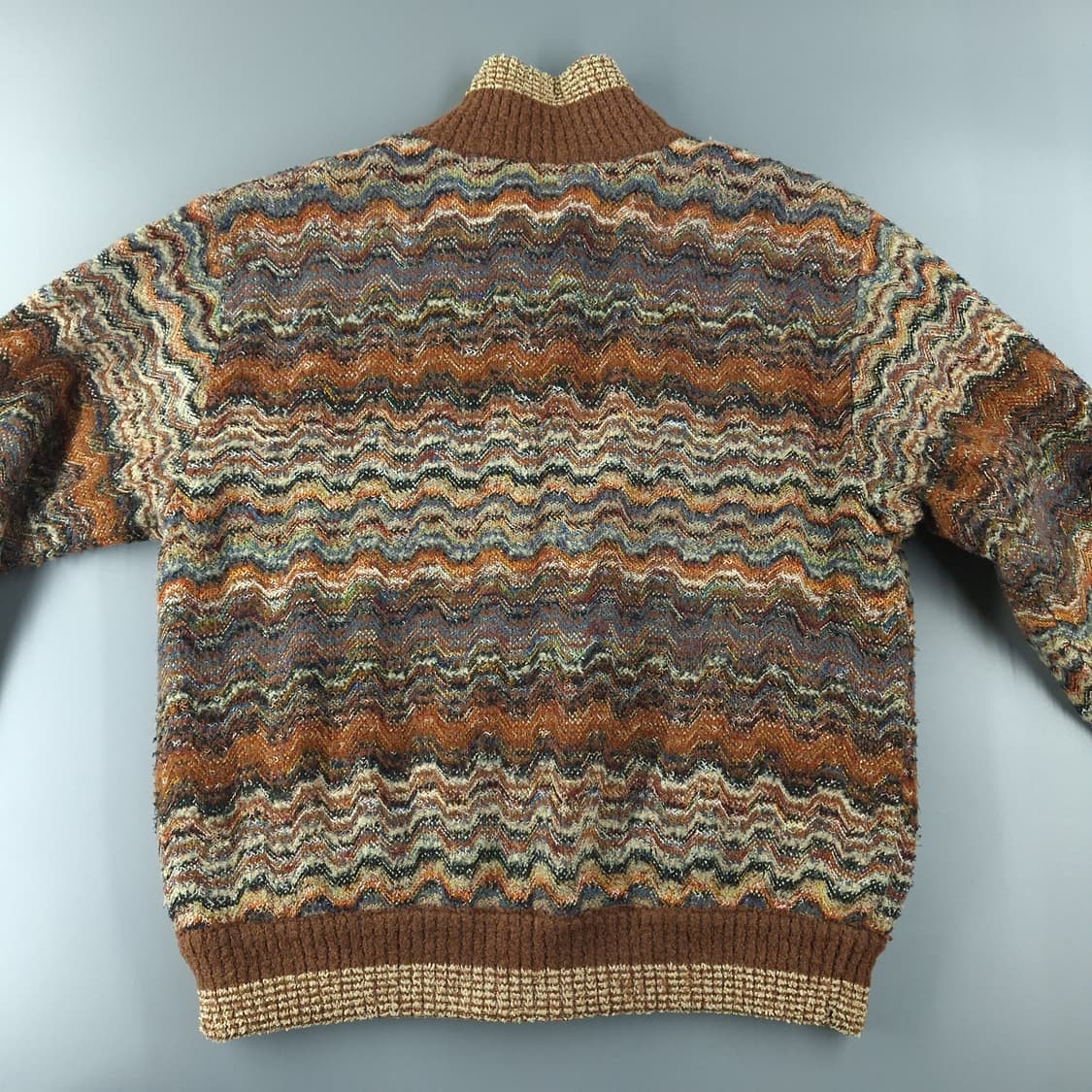CAPERDONI 브라운 멀티컬러 에스닉 지그재그 패턴 하이넥 가디건 L 상품이미지7