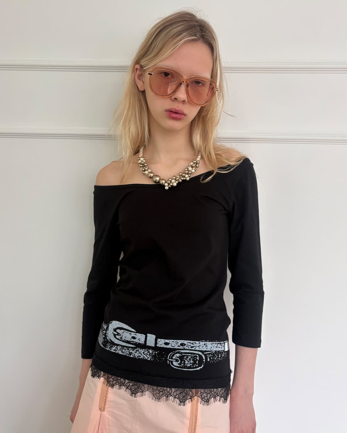 새상품 저스트하우스 lace trim boatneck top black 상품이미지1