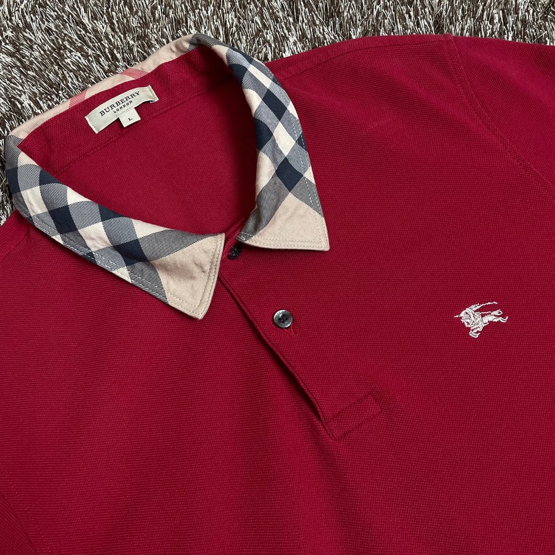 버버리 BURBERRY 레드 노바체크 포인트 반팔 카라티 L 상품이미지2