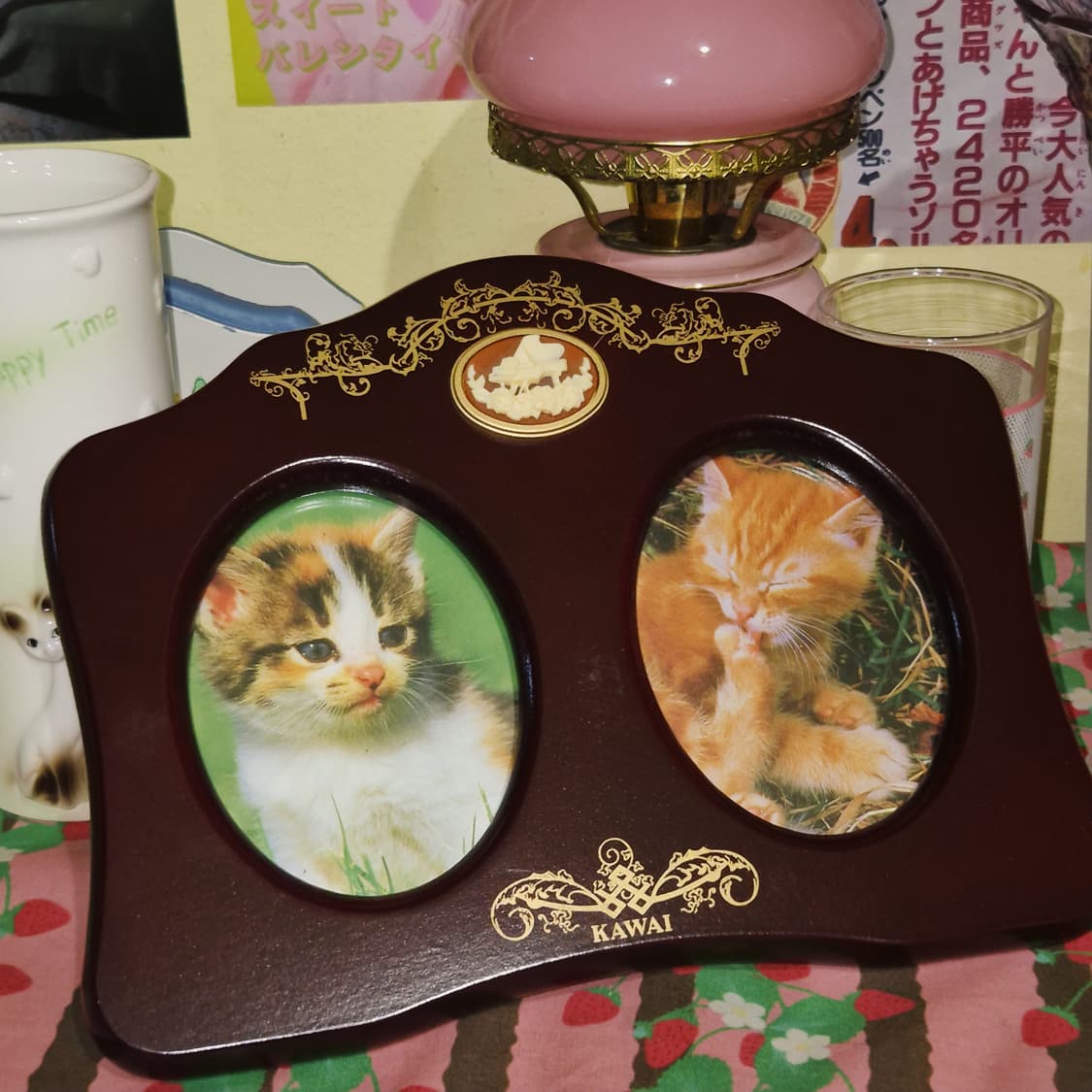 90s 카와이 피아노 카메오 2구 우드 탁상 액자 상품이미지6