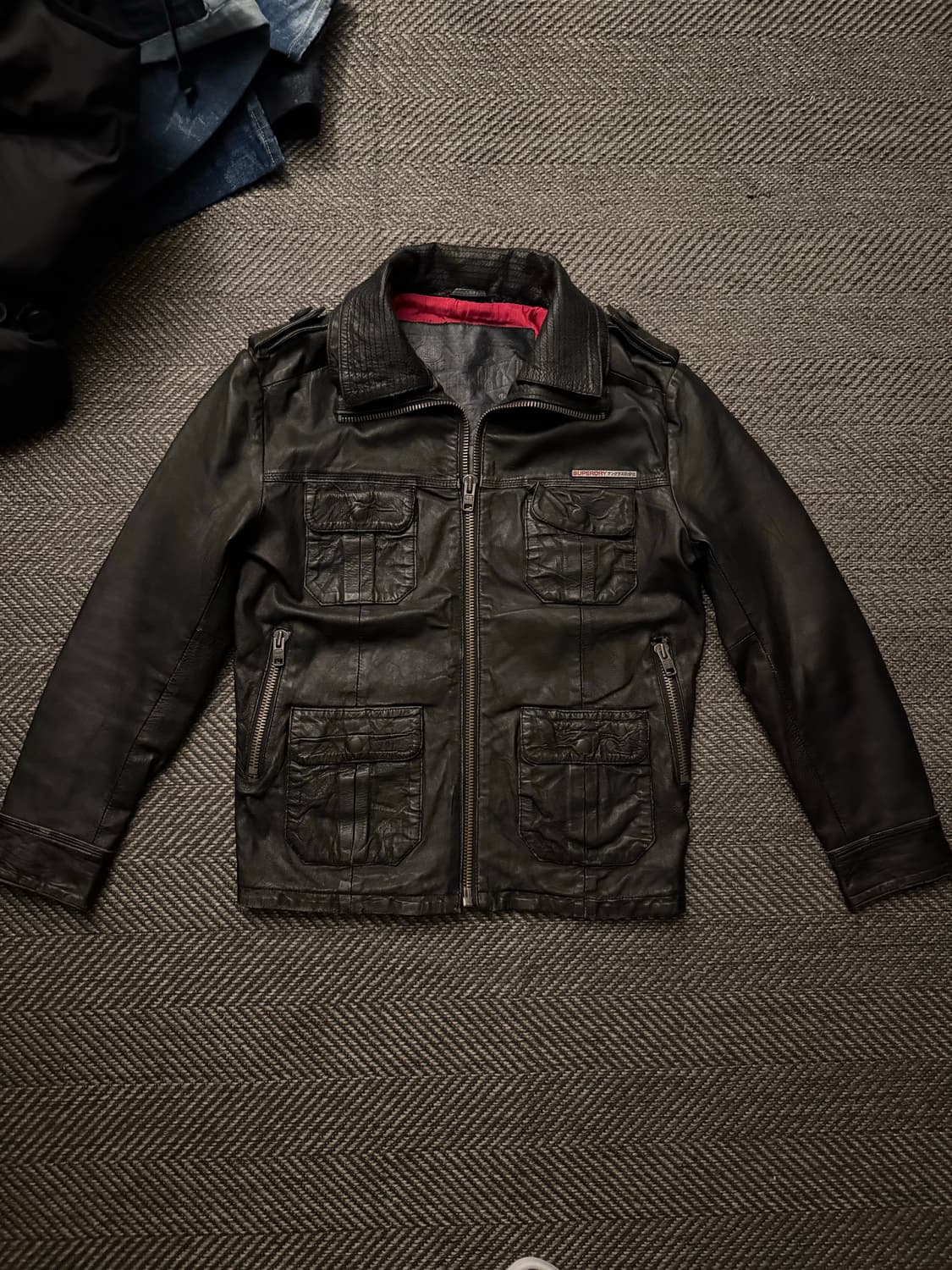 슈퍼드라이 베컴 더블 카라 가죽자켓 s 상품이미지1