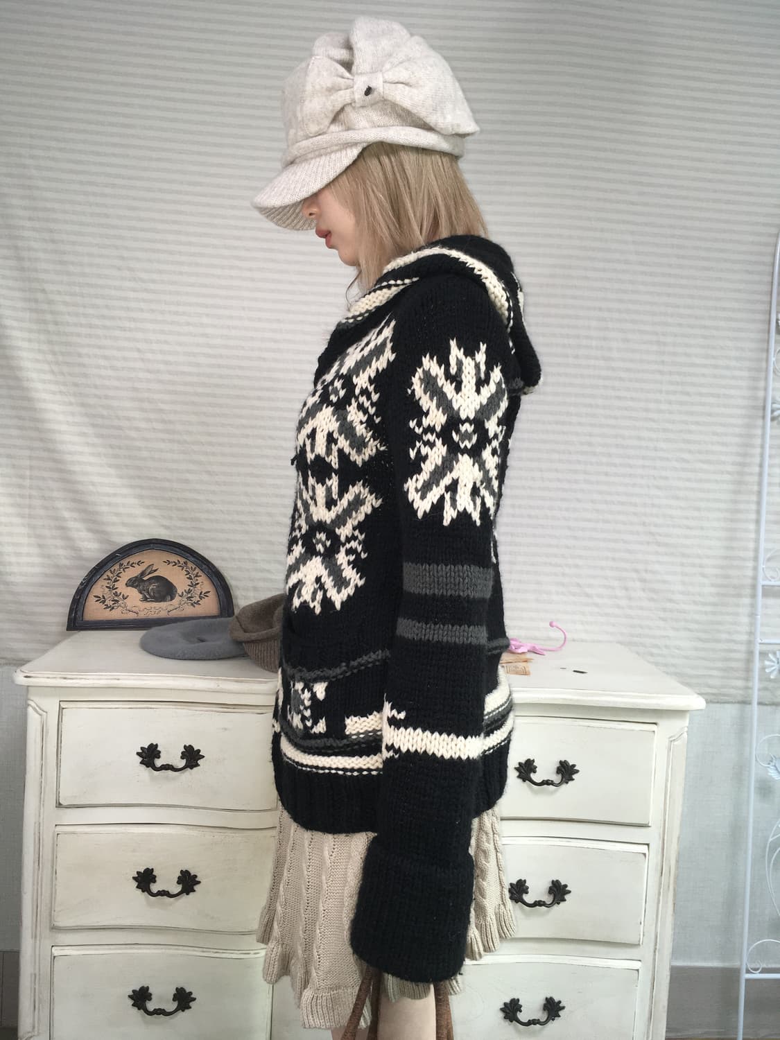 일본빈티지 코위찬 블랙 노르딕 패턴 집업 상품이미지2