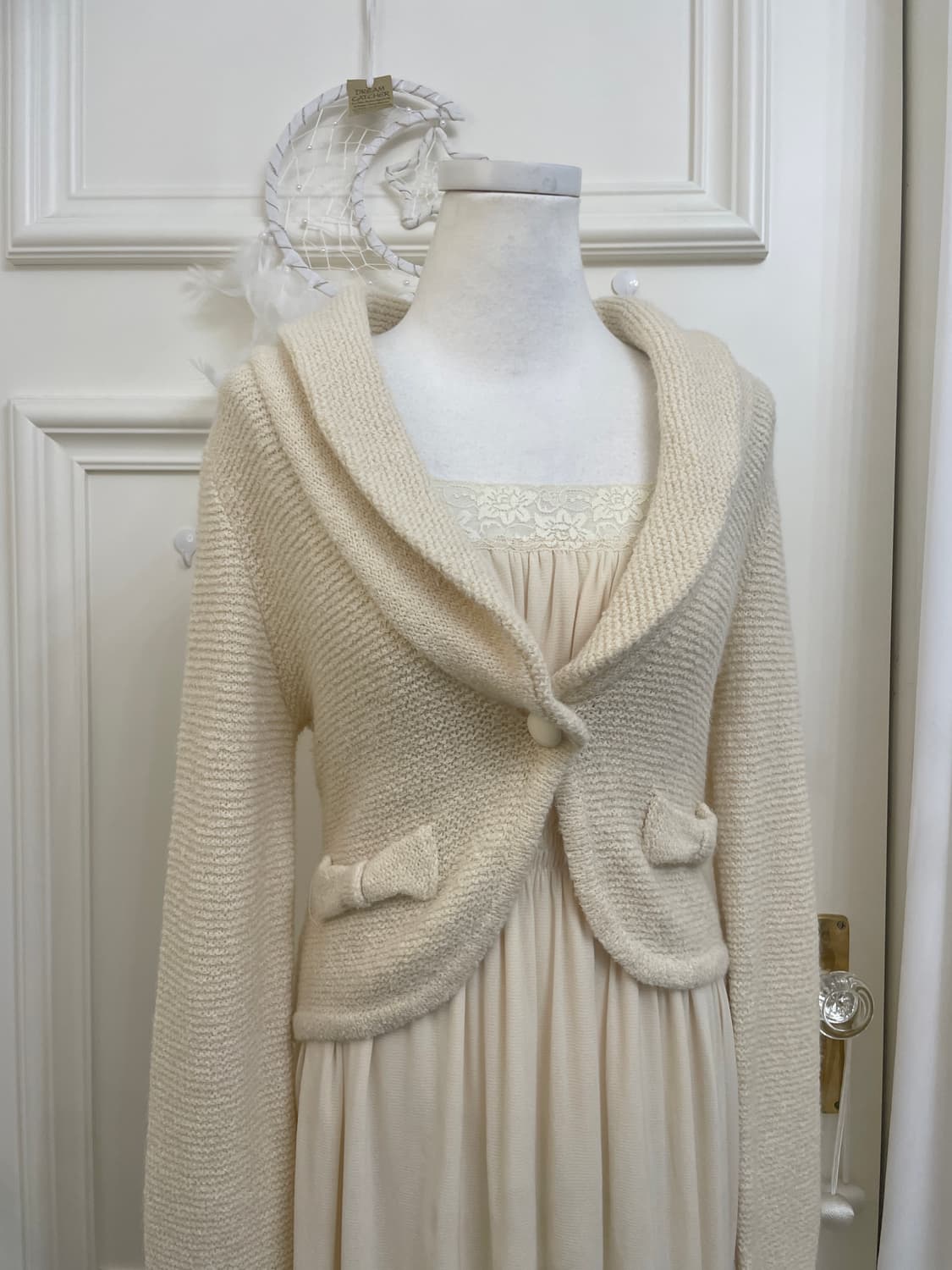 EF-DE ivory bow point collar cardigan 상품이미지6