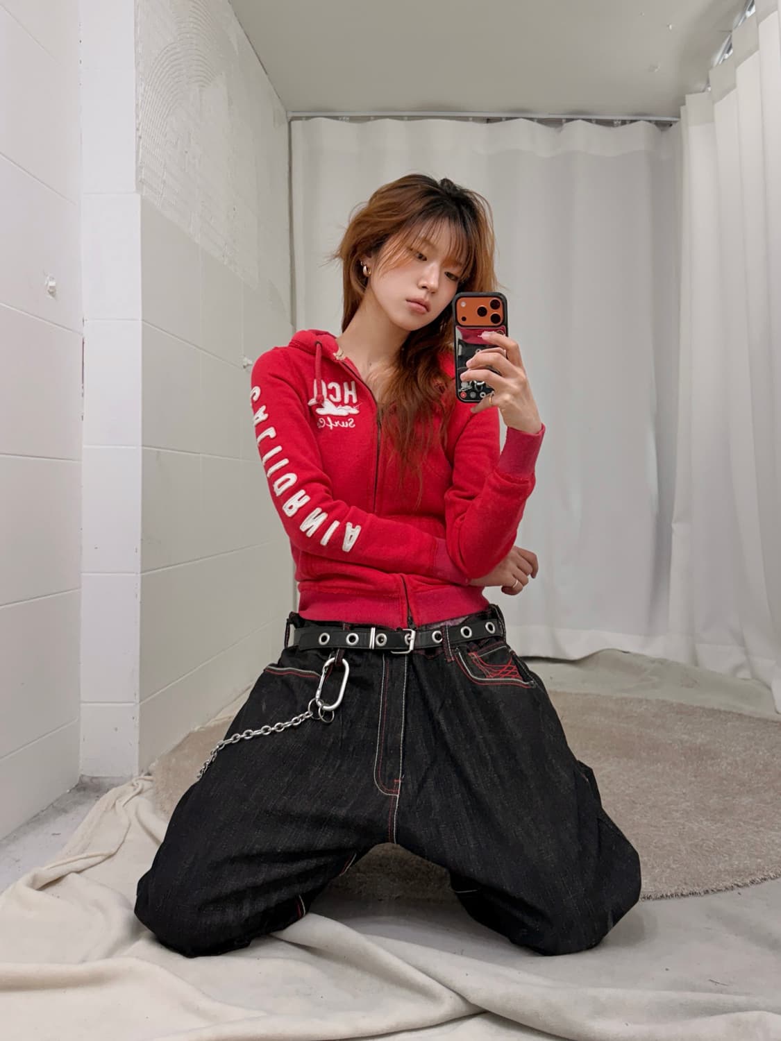 홀리스터 레드 작사 후드집업 + 에볼루션 흑청 힙합 팬츠 세트 상품이미지1