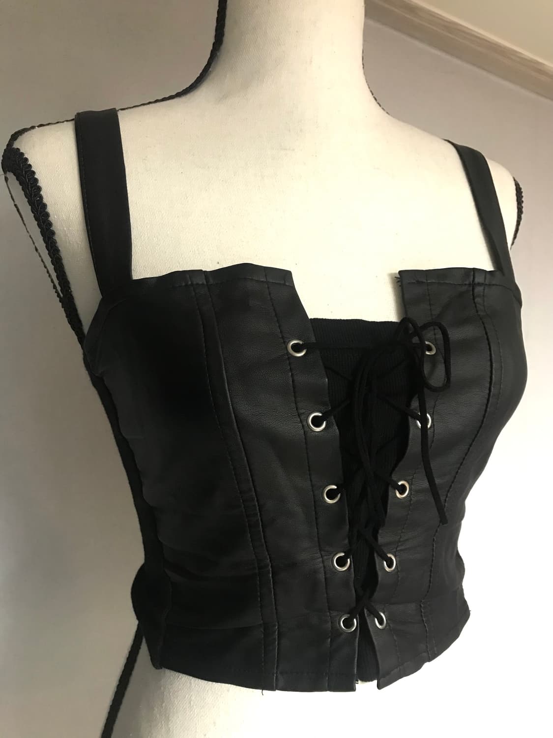 Leather Lace-up Corset Crop Top 상품이미지2