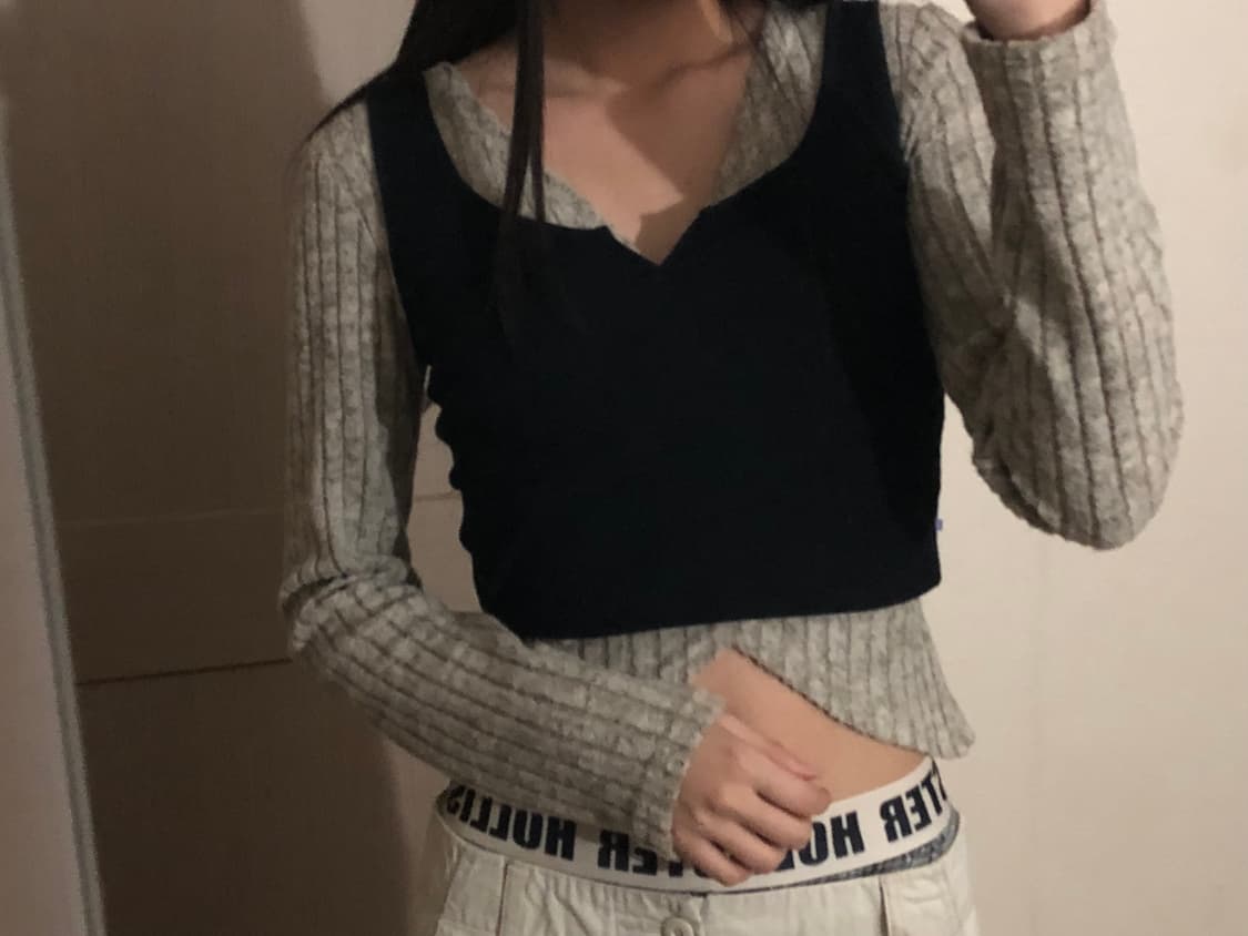 뚜오미오 크롭 와플 나시 블랙 상품이미지2