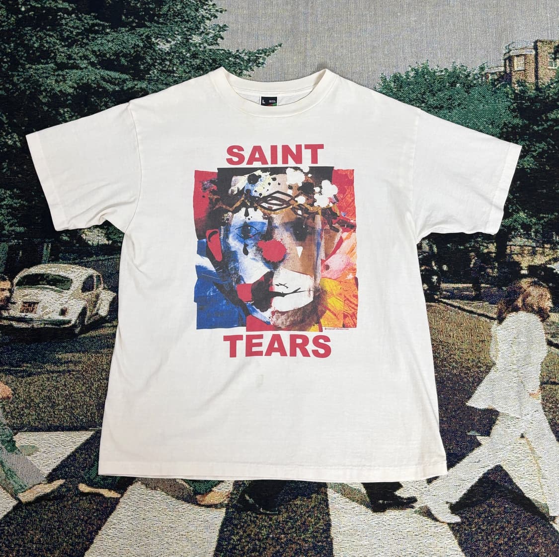 세인트 미카엘 x 데님 티어스 클라운 티셔츠 화이트 - 23SS 상품이미지1