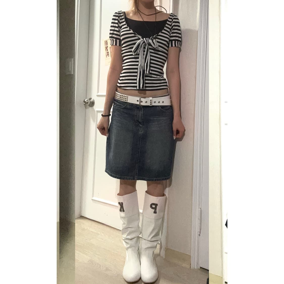 punk set (스트라이프 티/데님 미디스커트) 상품이미지1