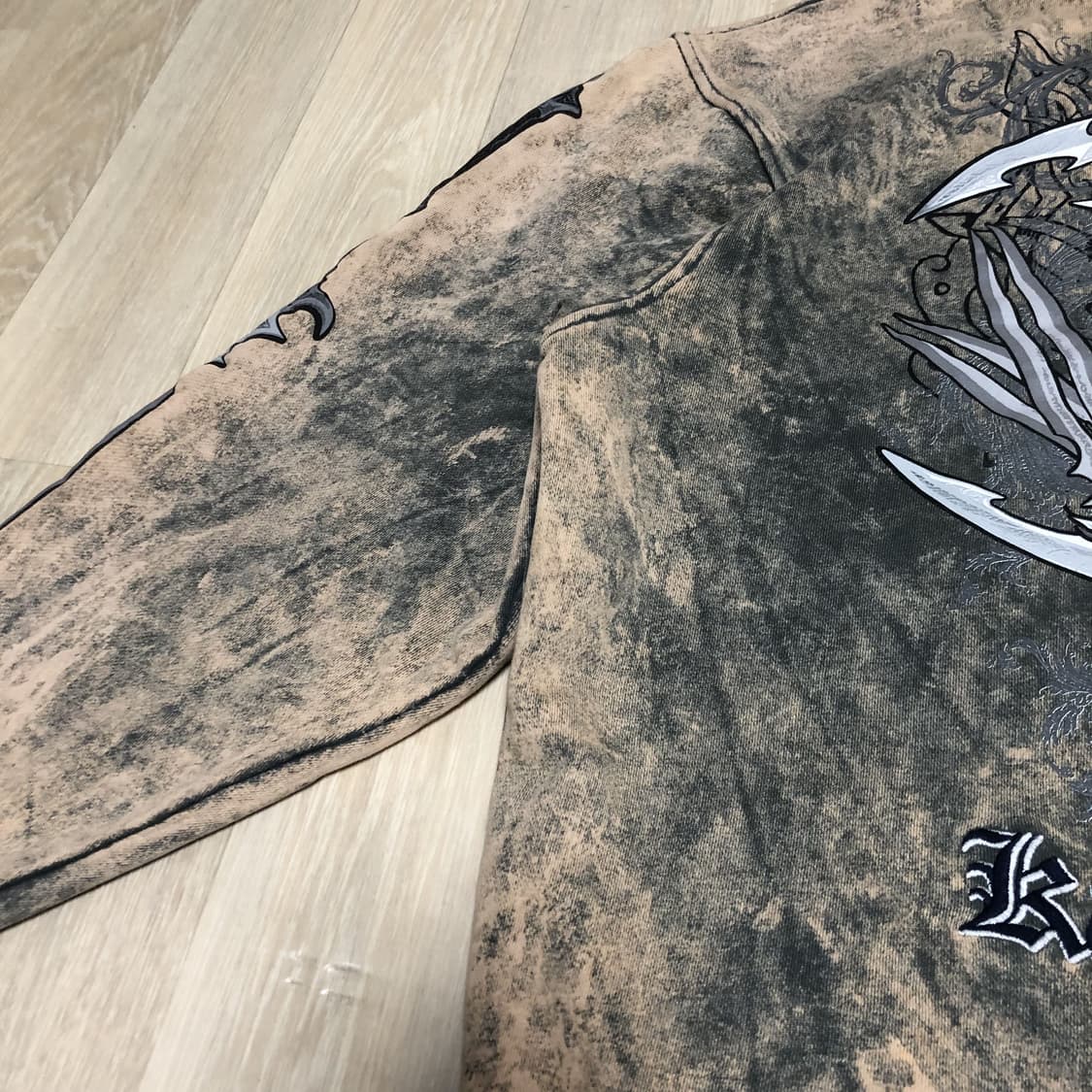 (XL) 00's 칸지 컬렉션 하드 워시드 그런지 그래피티 후드 집업  상품이미지8