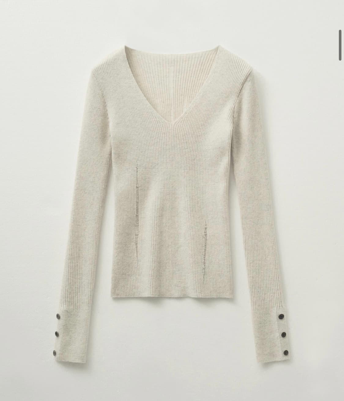 새상품 헬레네파리스 데미지드 브이넥 리브드 니트 오트밀 상품이미지4