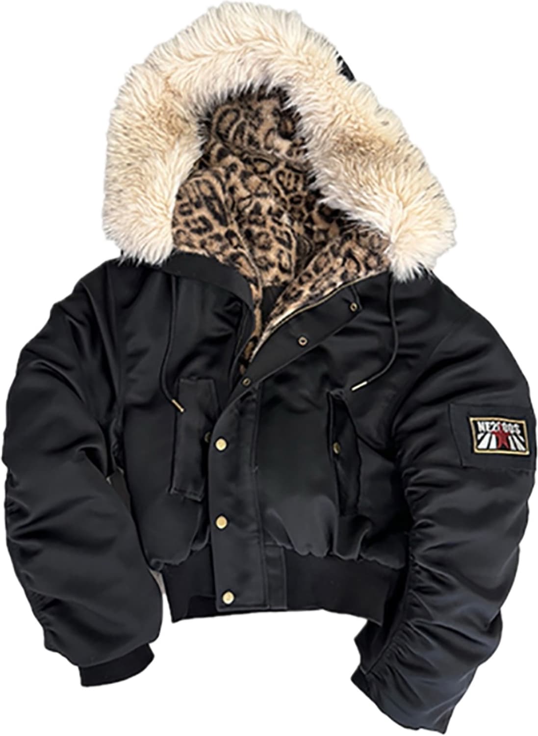 레오파드 퍼 후드 자켓 상품이미지1