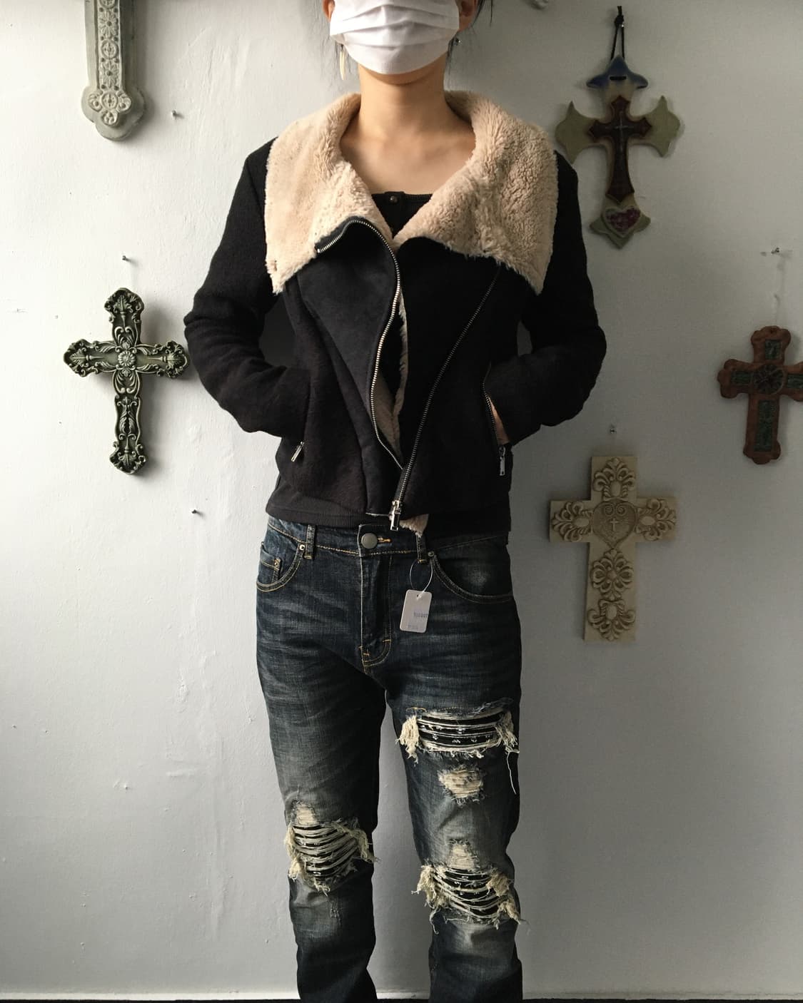 High neck fake fur suede jacket 상품이미지10