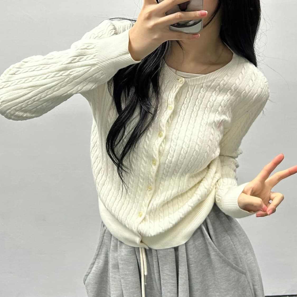 폴로 랄프로렌 화이트 꽈배기 케이블 걸즈 니트 가디건(XL) 상품이미지1