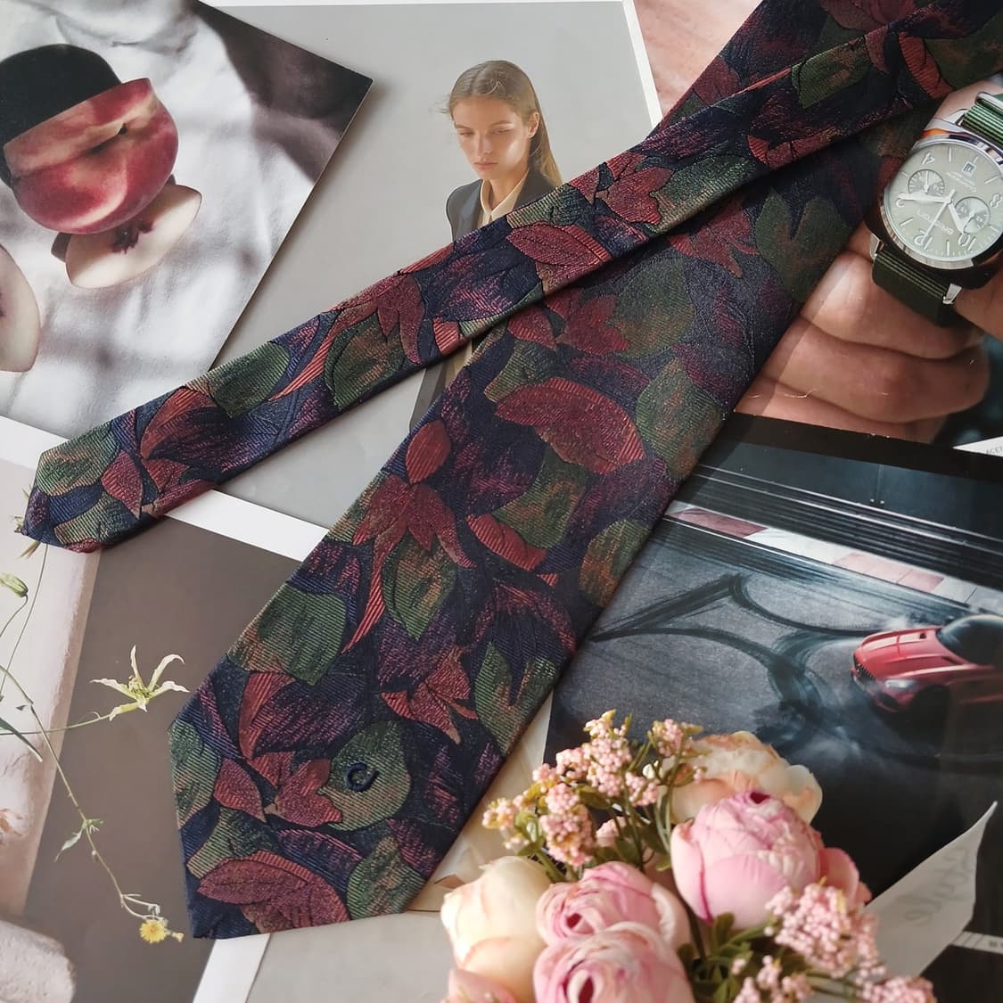 샤를 주르당 실크 다크그린 플로럴 넥타이 9.6cm A등급 A19292
 상품이미지5