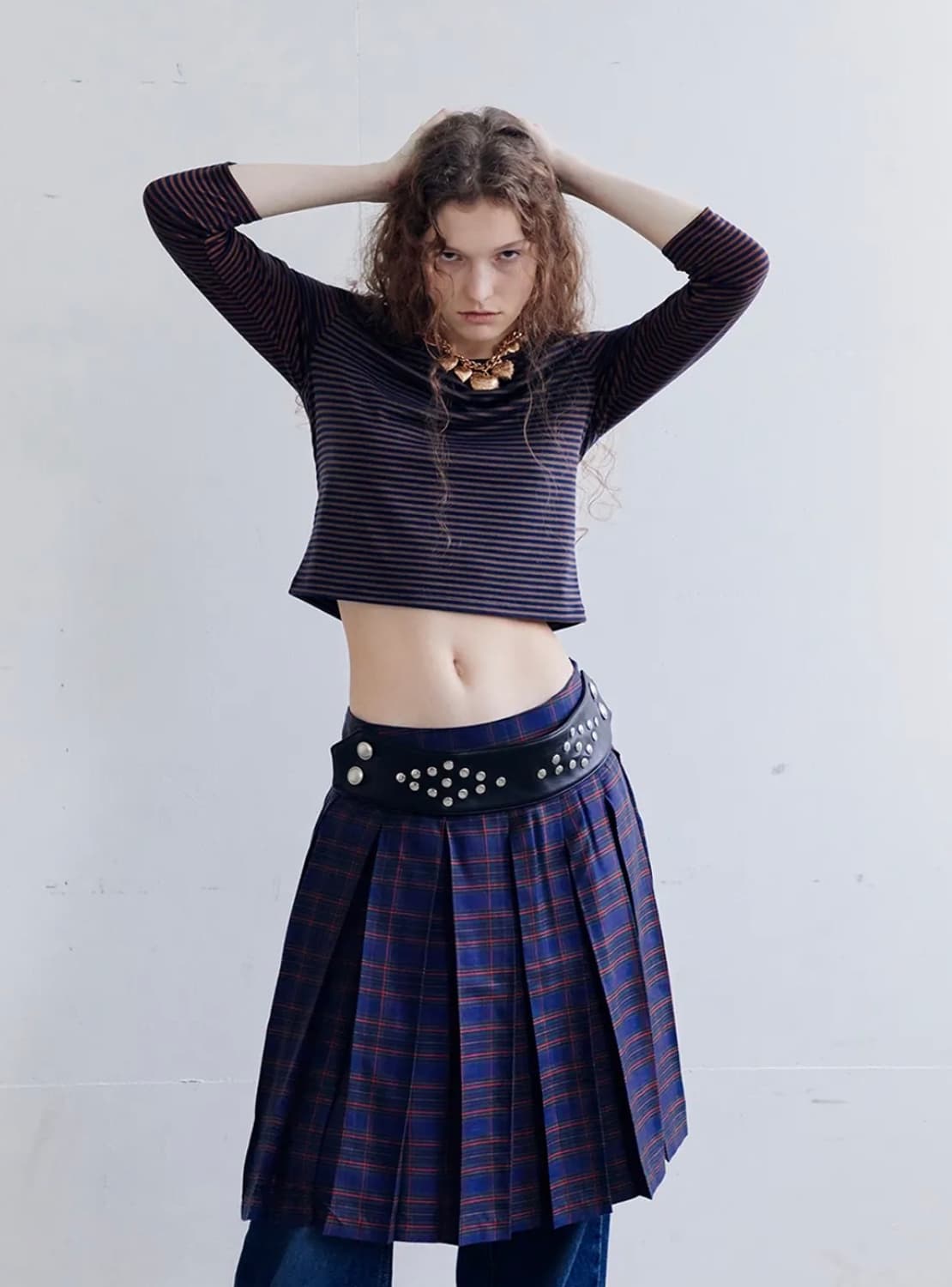 WYBIE PLEATED SKIRT IN CHECK 상품이미지2