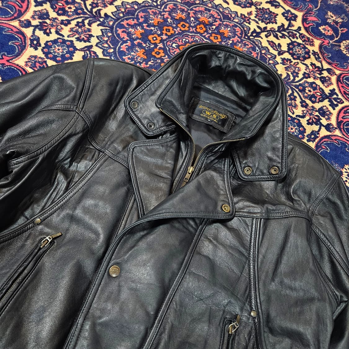 Vintage 램스킨 더블 카라넥 가죽 라이더자켓 M size 상품이미지4