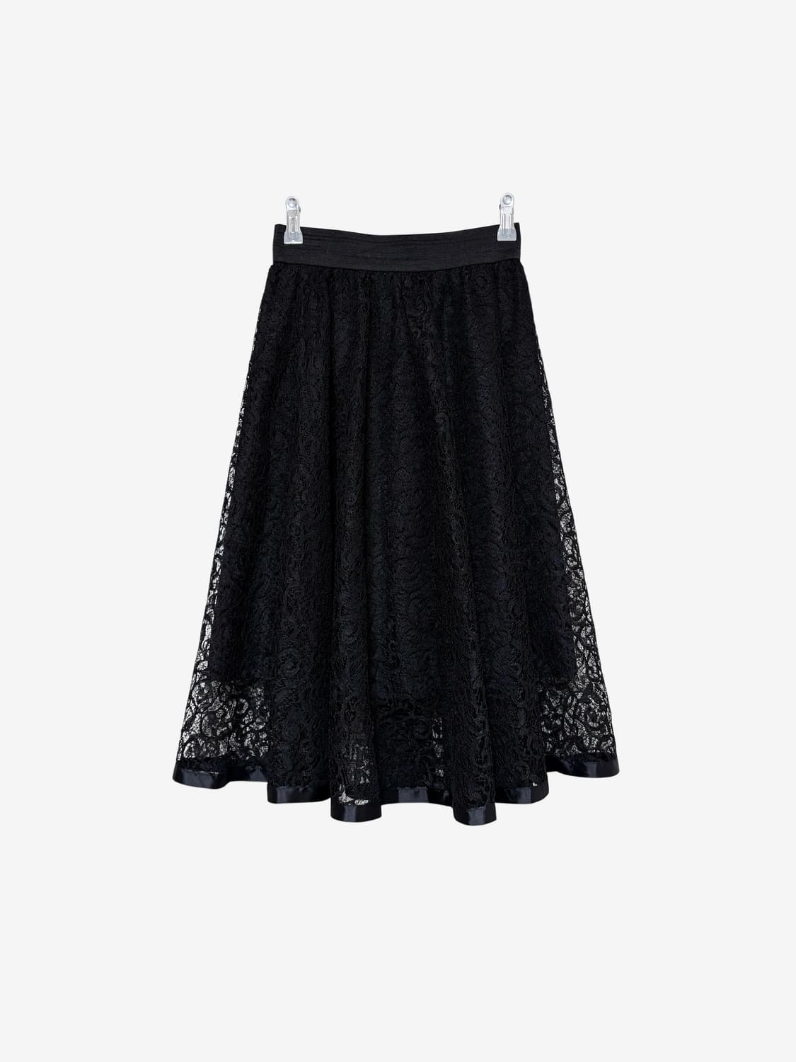 Lace Flare Midi Skirt – Black 상품이미지4
