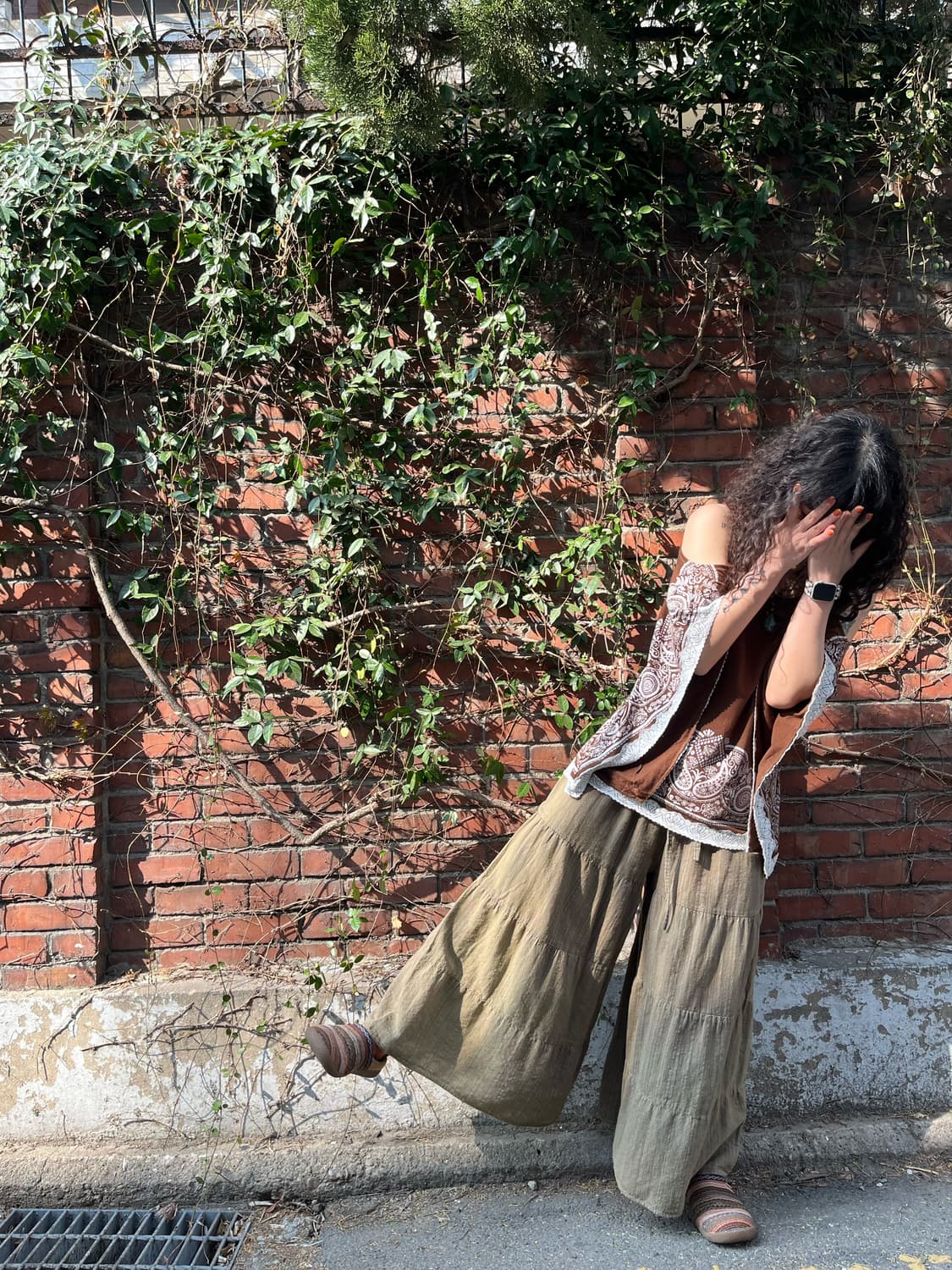 카키 와이드 캉캉 팬츠 상품이미지1