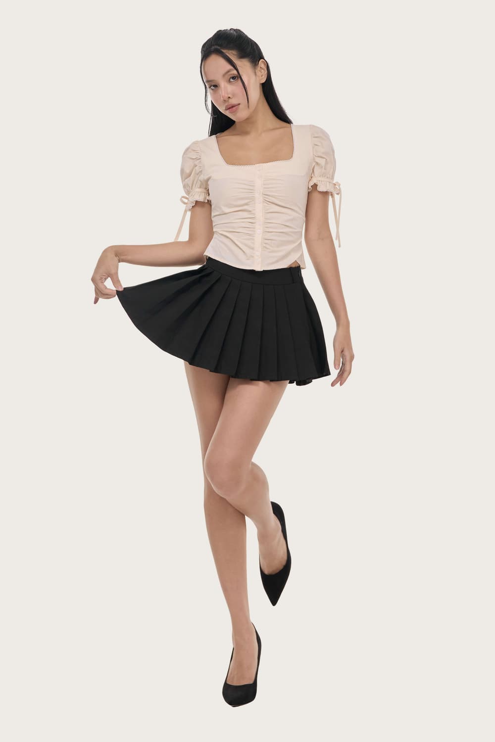 클리시어 리본 타이 슈가 드레스 + 페칼 리본 퍼프 블라우스 상품이미지2