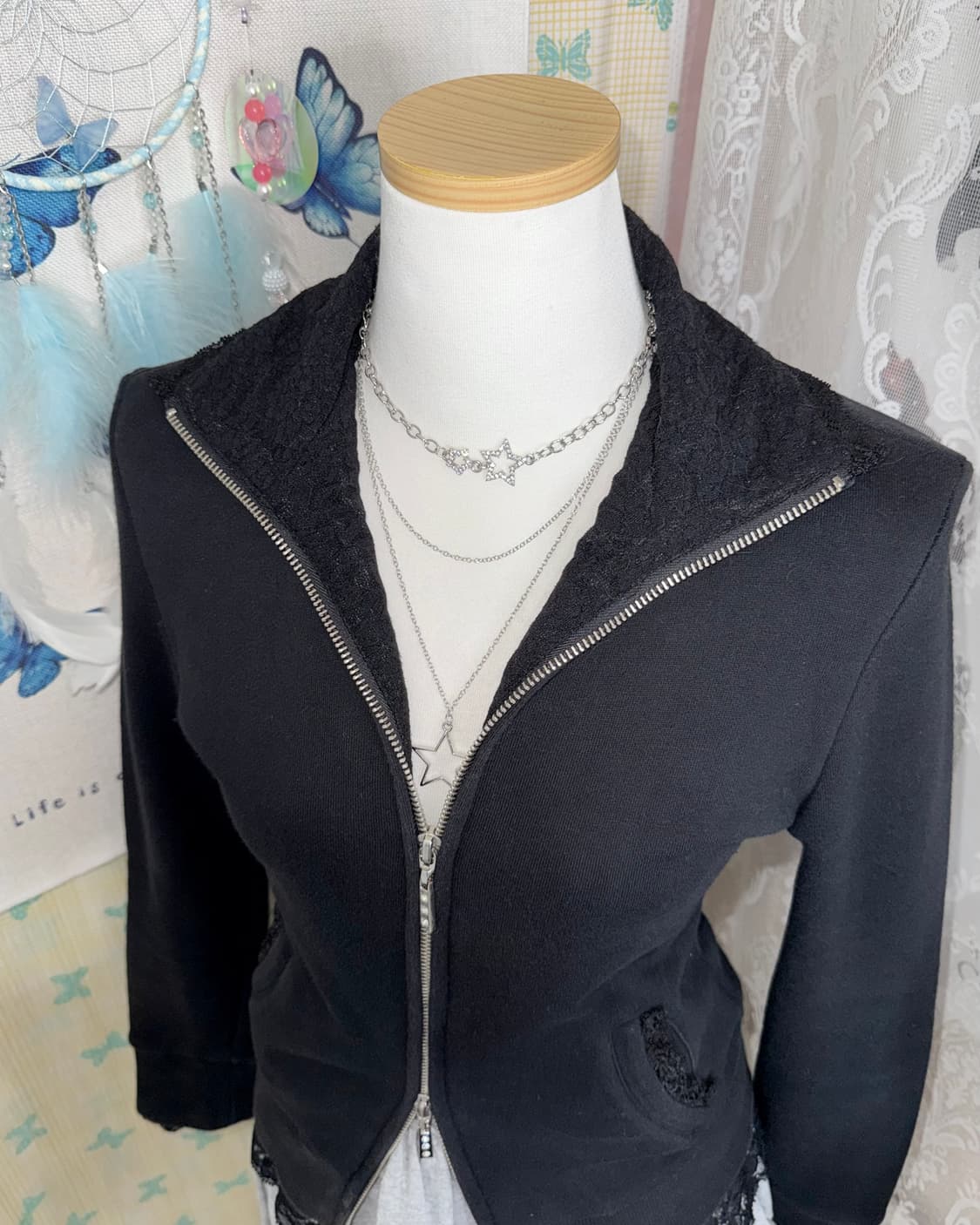 블랙 레이스 투웨이 집업 자켓 상품이미지6