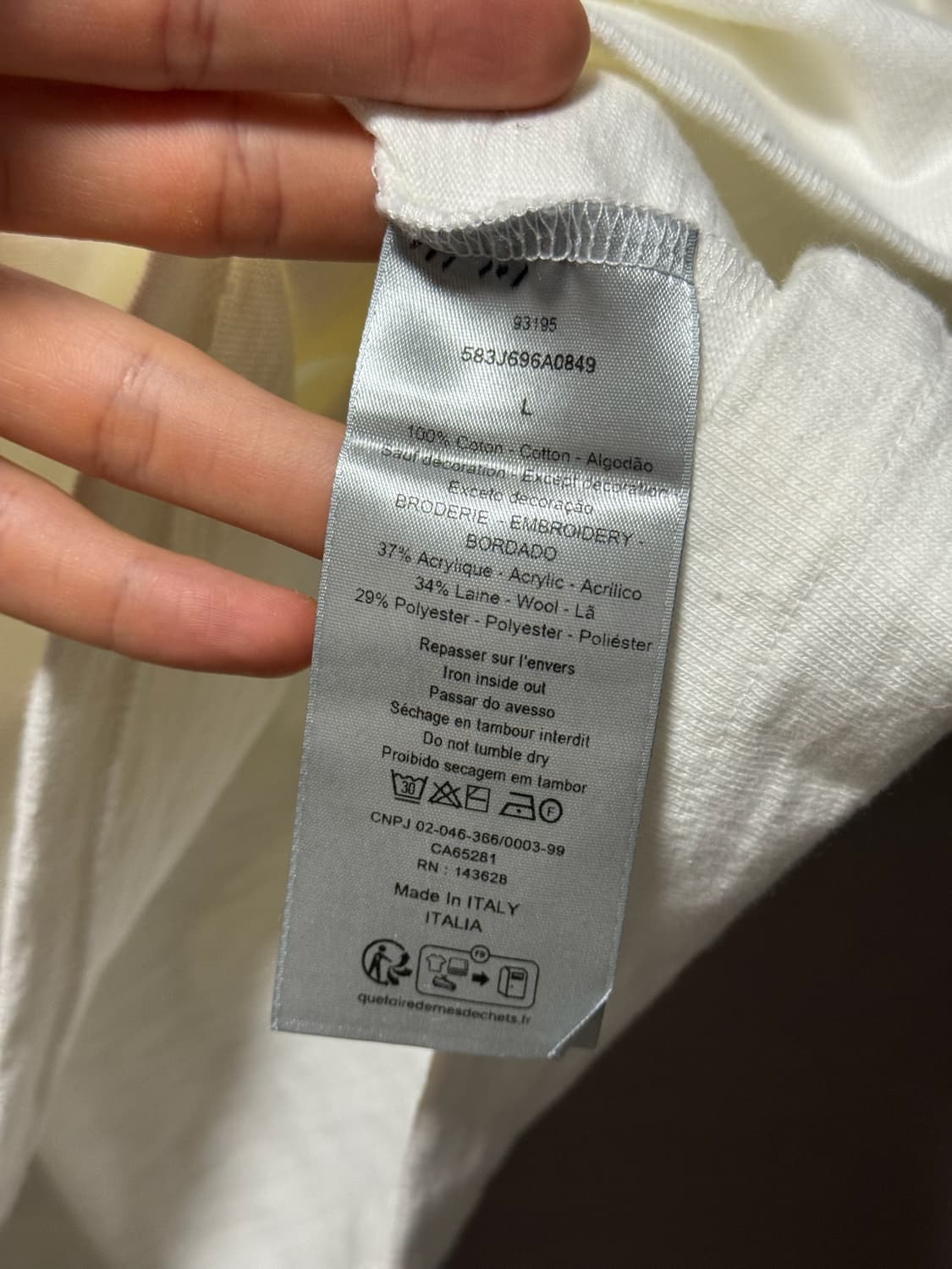 디올 하이톤 넬 로고 반팔 티셔츠 화이트 L 상품이미지6