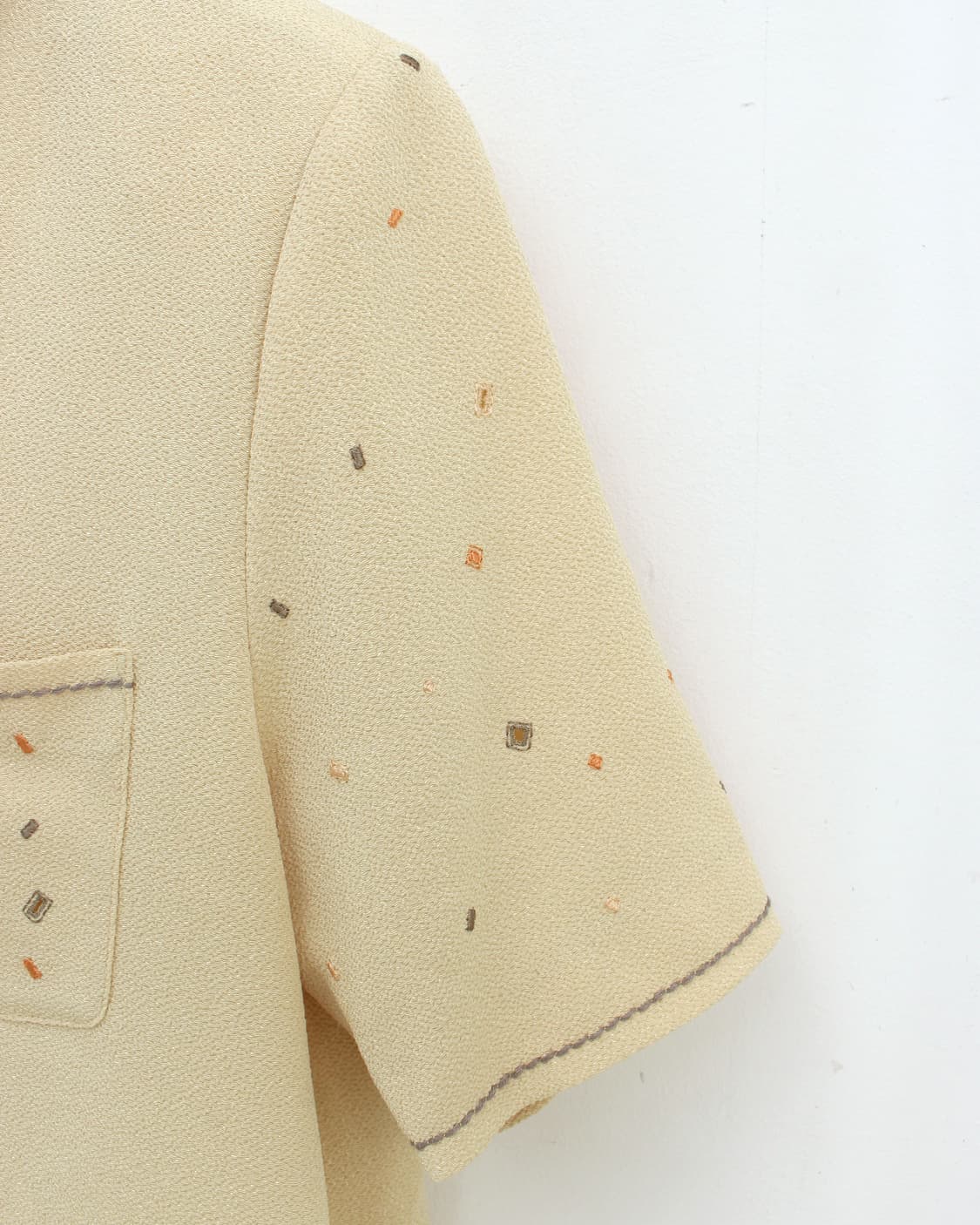 일본빈티지 옐로우 스티치 자수 반팔 블라우스 상품이미지3