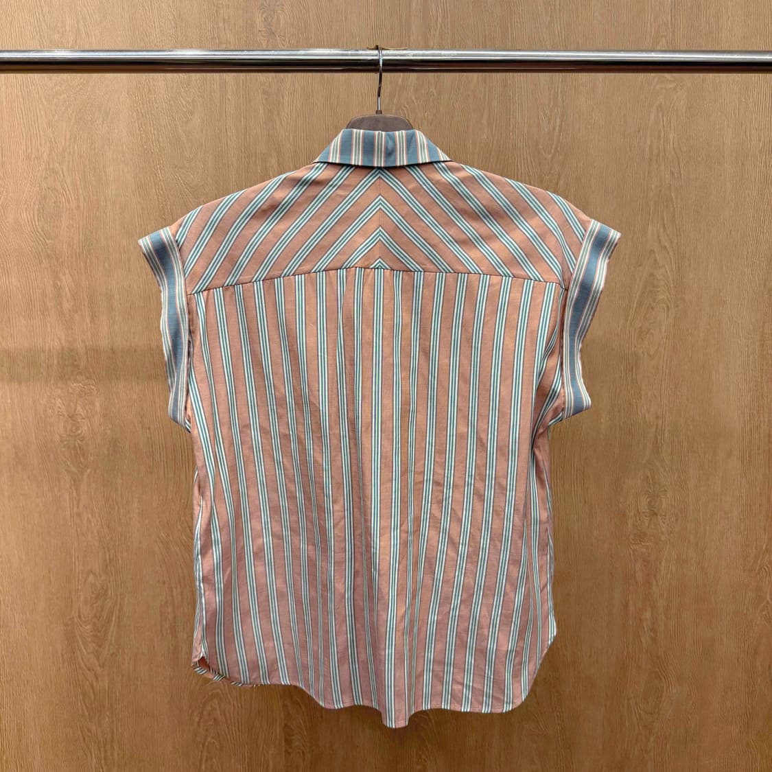 산드로 멀티 스트라이프 반팔 셔츠 블라우스 민트 코랄 배색 상품이미지3