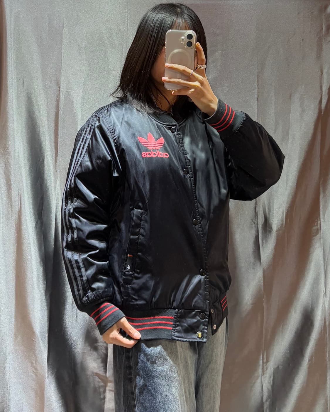 S 아디다스 레드 빅로고 버튼 봄버 자켓 상품이미지1