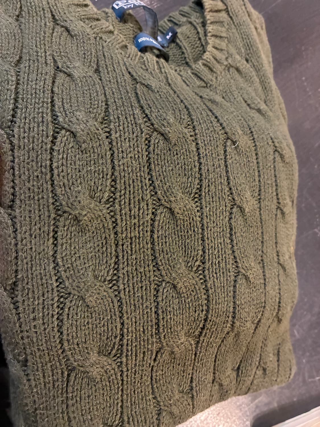 M) 폴로 케이블 꽈배기 니트 코튼 스웨터 올리브 상품이미지6