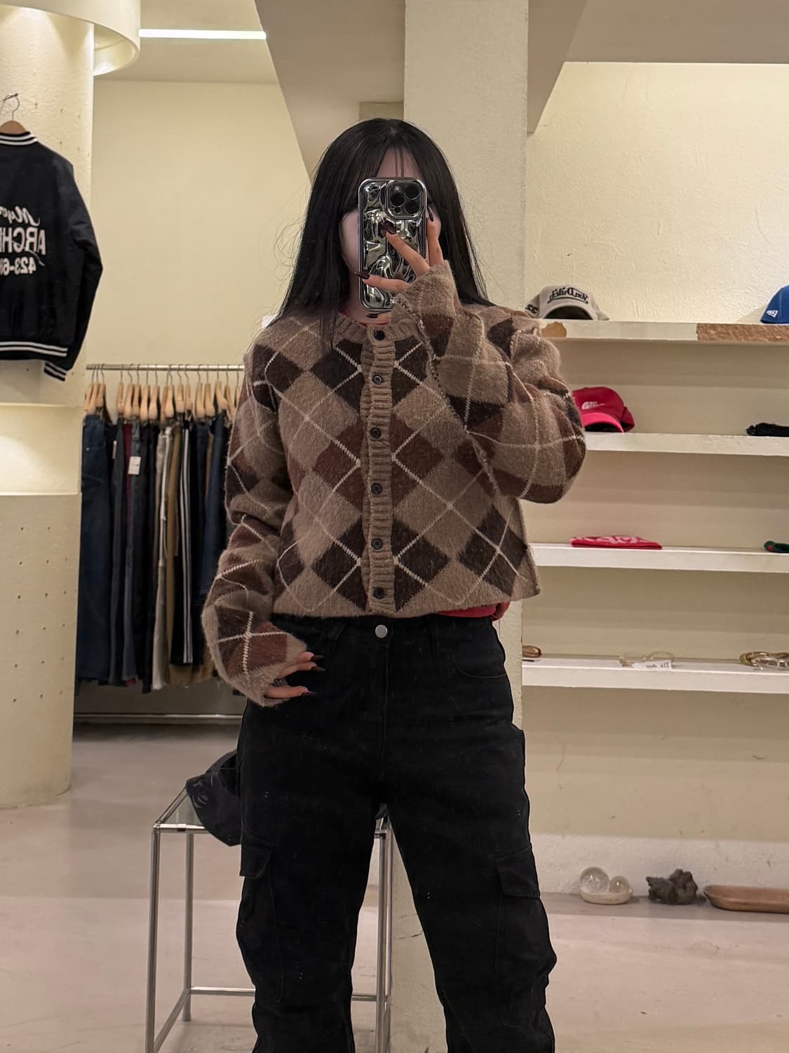 더 오픈 프로덕트 크롭 아가일 패턴 가디건 U1659 상품이미지1