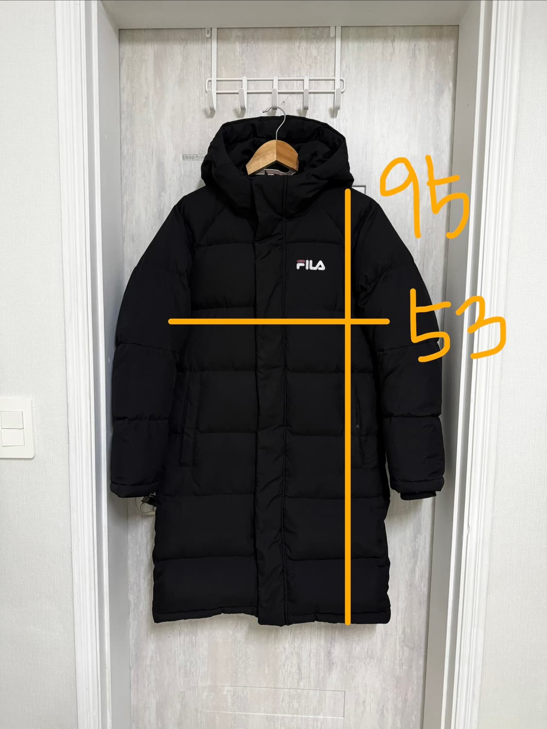 공용 85 XS / 휠라 구스다운 블랙 롱패딩 상품이미지2