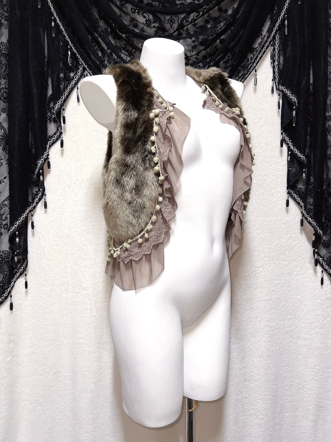 엑시즈팜 오리엔탈 레이스 퍼베스트 조끼 볼레로 라떼갸루 페어리 핀터 너드 상품이미지3