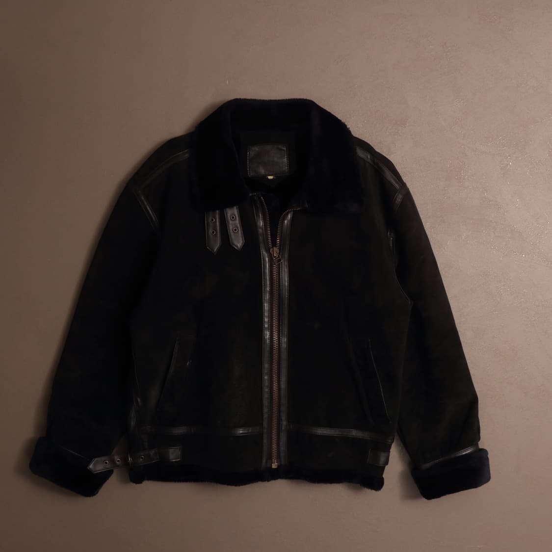 90's B-3 소가죽 레더 양털 무스탕 블랙 A1827 상품이미지1