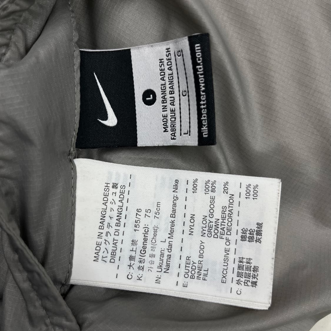 나이키 스우시 그레이 배색 리버시블 블랙 후드 패딩 L 상품이미지7