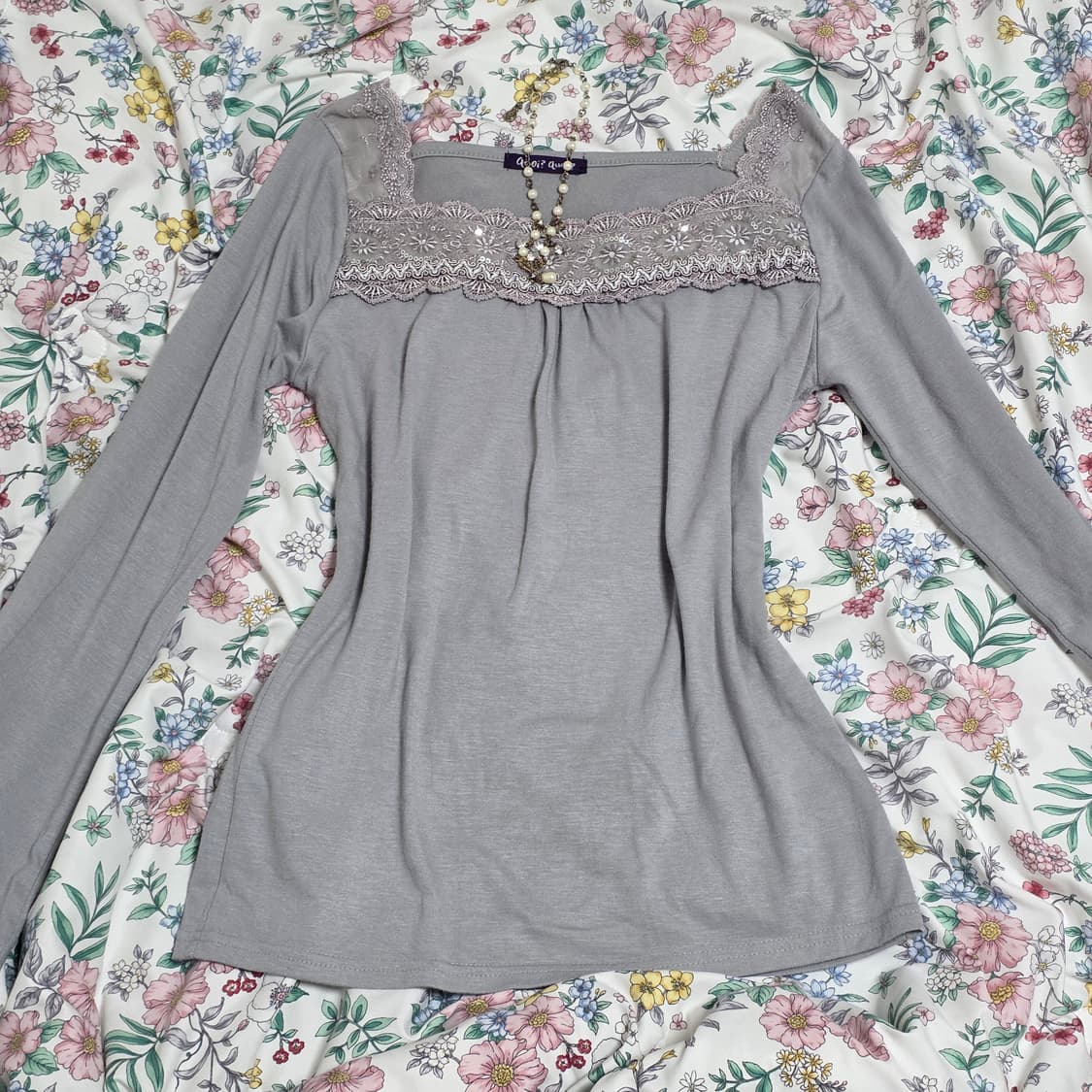 일본빈티지)히메갸루st 보헤미안 앤틱 로맨틱 레이스 스팽클 긴팔티셔츠 상품이미지1