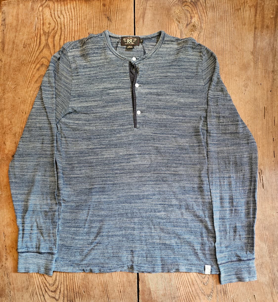 더블알엘 인디고 코튼 스트라이프 헨리넥  상품이미지1