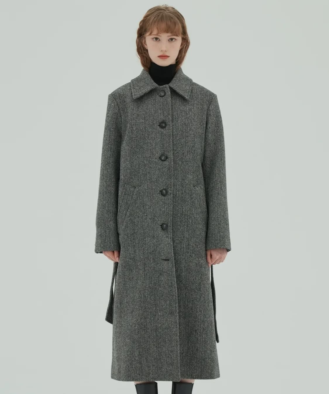 우주스튜디오 울100 카라 싱글 코트 헤링본 블랙 55~66 상품이미지1