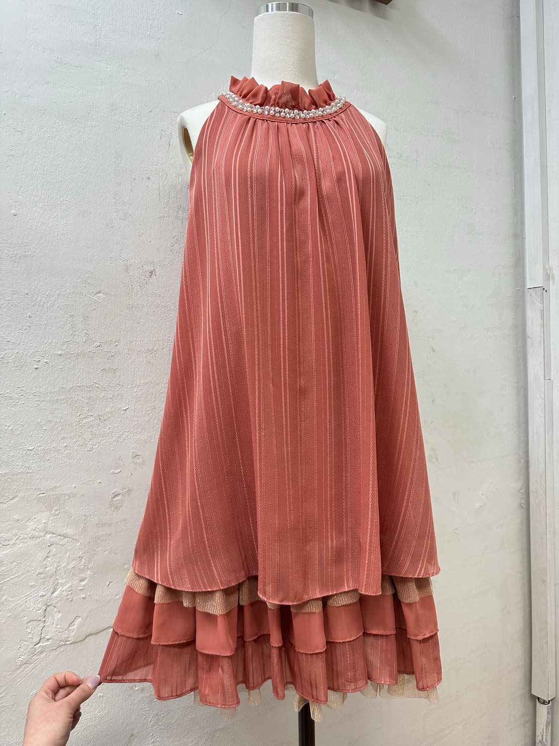 일본빈티지 Axes Femme엑시즈팜진주비즈 홀터넥 쉬폰블라우스 원피스 상품이미지1