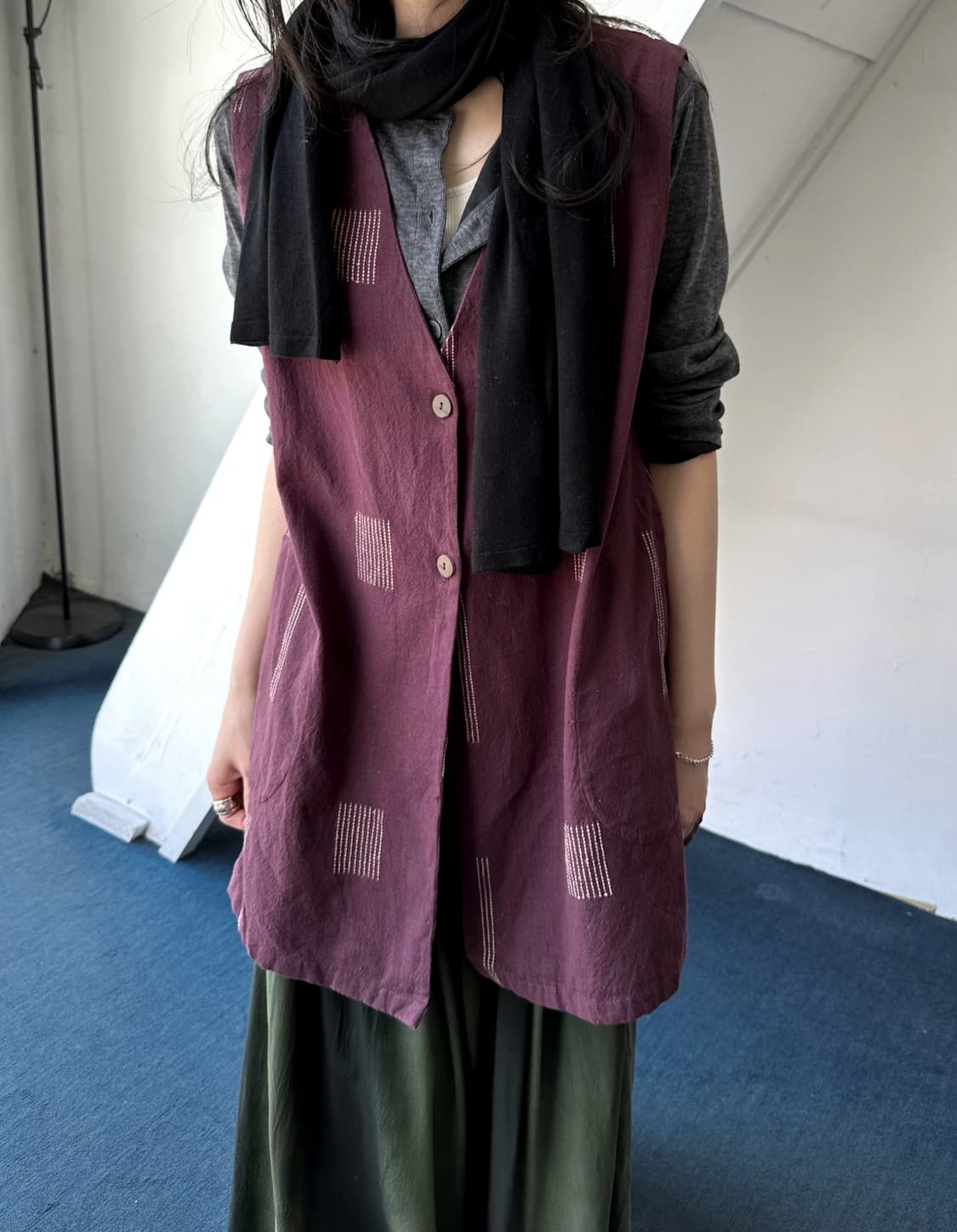 Natural design stitch long vest  상품이미지9