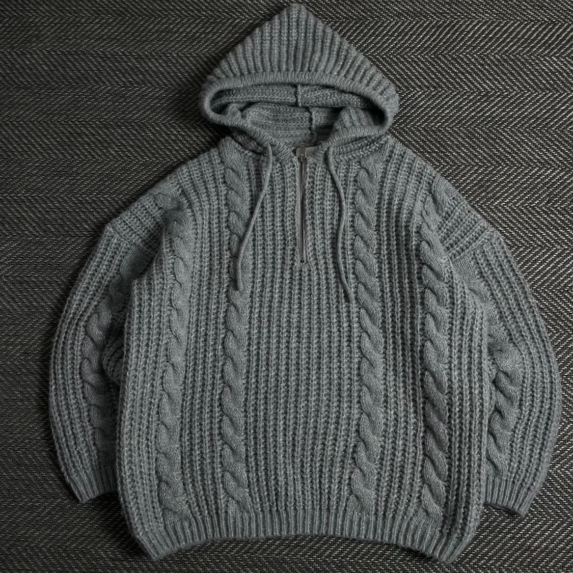 무드인사이드 꽈배기 후드 반집업 니트 그레이y 3797 상품이미지2