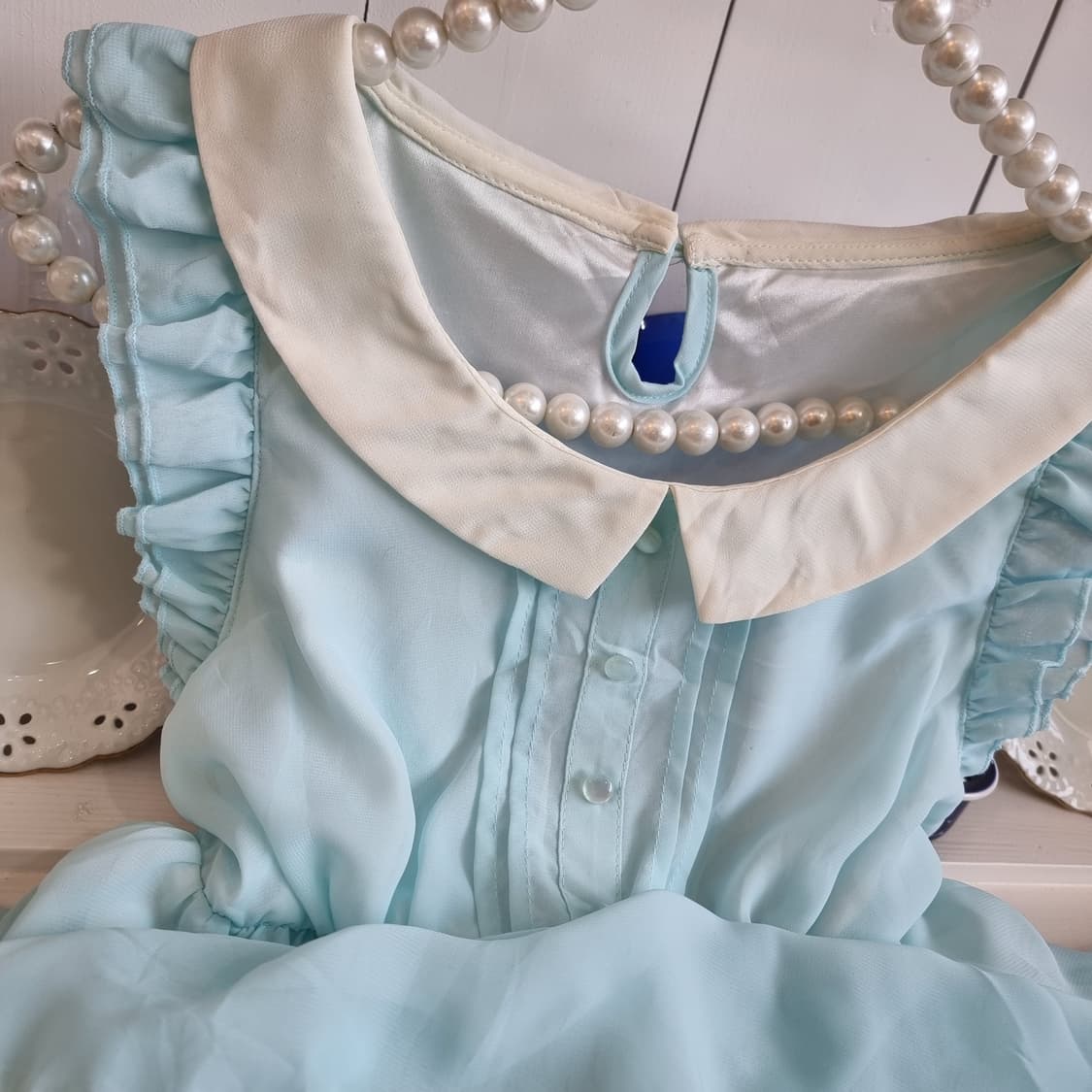 Tralala 트랄라라 민트 쉬폰 도트 튜닉 미니원피스 상품이미지7