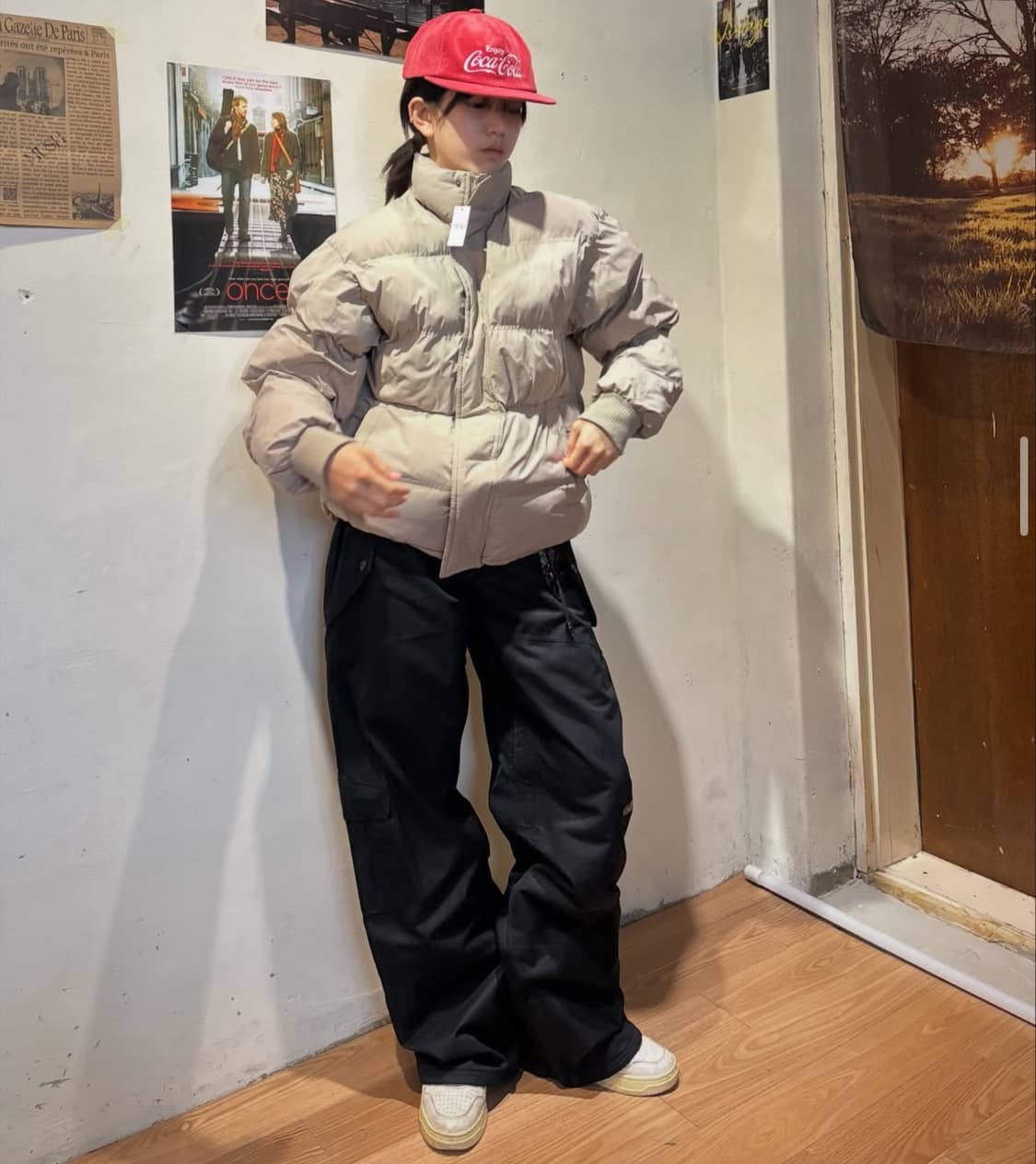 베이지 스트링 패딩 상품이미지1