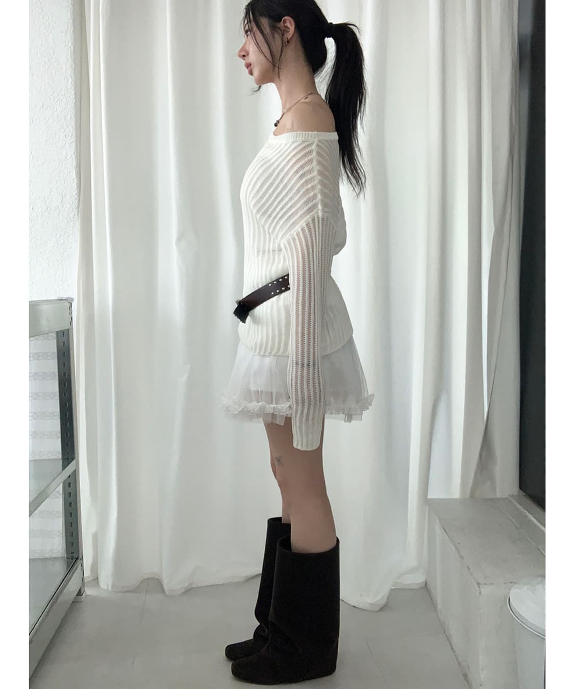새상품) 샤 프릴 레이스 스커트 화이트 상품이미지3