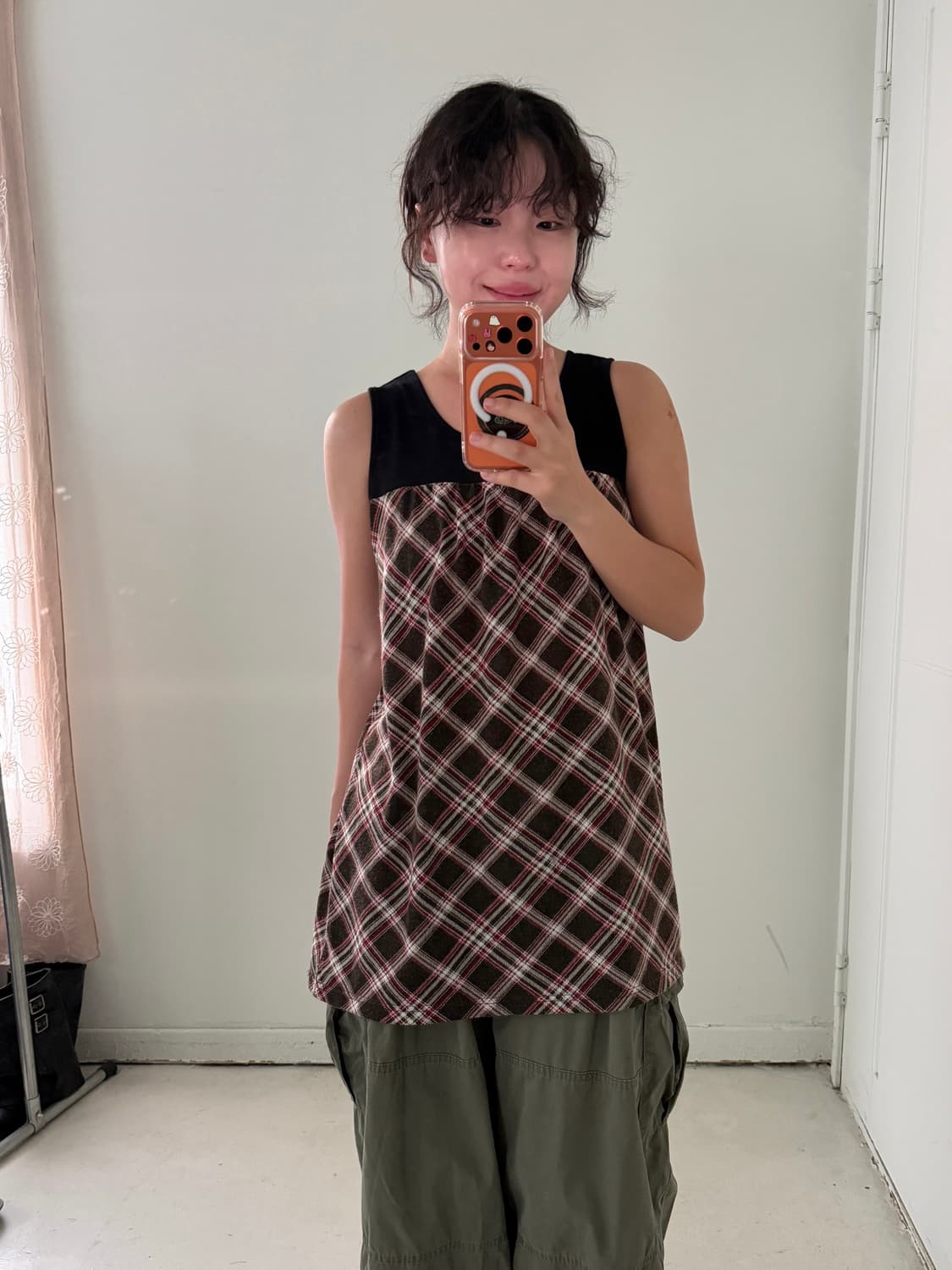 일본빈티지 그런지 체크 슬리브리스 상품이미지2