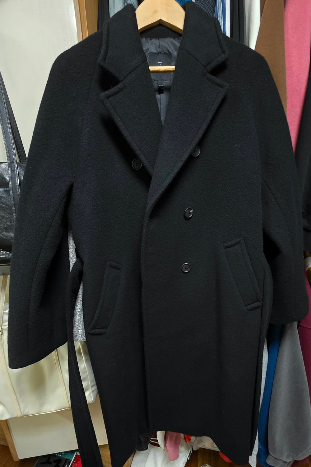 룩캐스트 트렌치 메리노울 더블 롱코트 블랙 상품이미지6