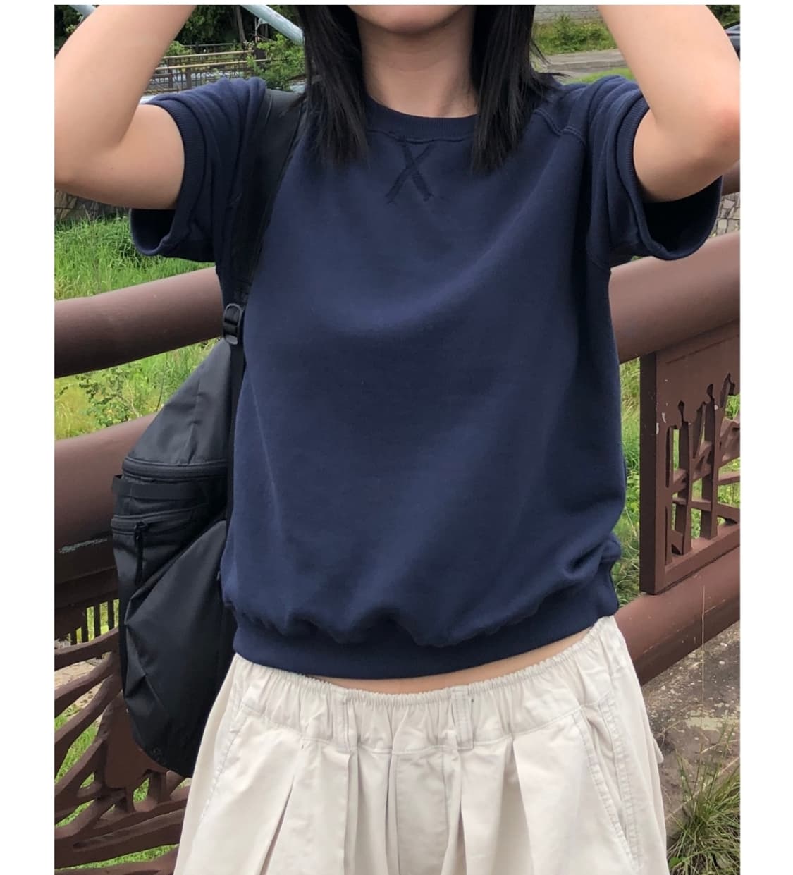 유데모닉 래글런 반팔 맨투맨 네이비 상품이미지2