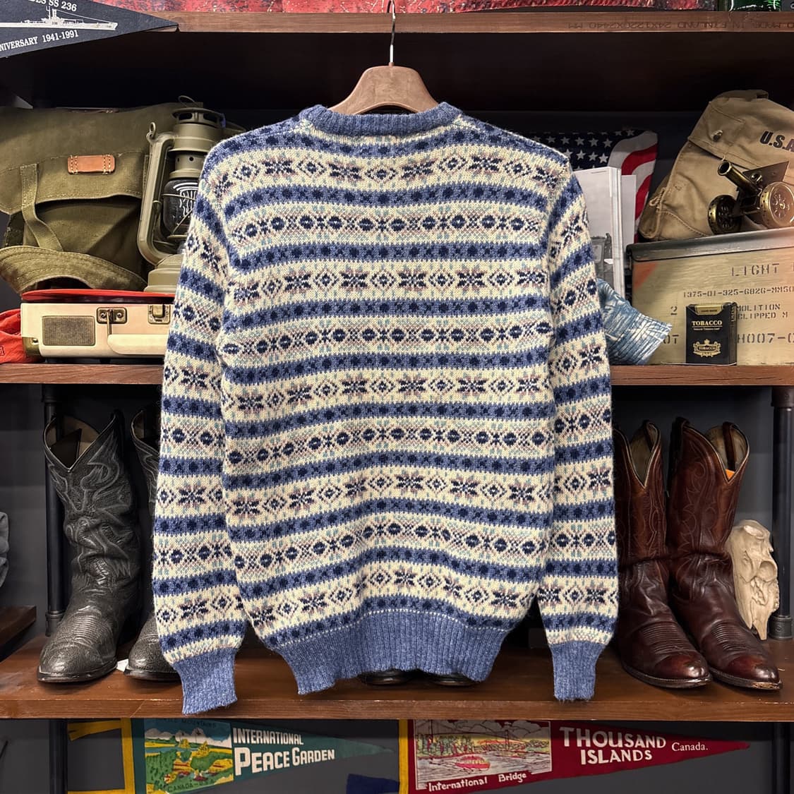 90s JPN 헤리티지 페어아일 패턴 퓨어울 니트 스워터 N158 상품이미지2